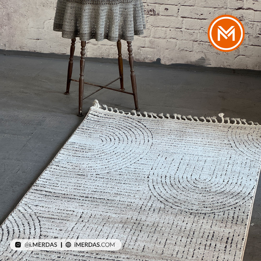 فرش کناره کد 41338 زمینه کرم نقره ای